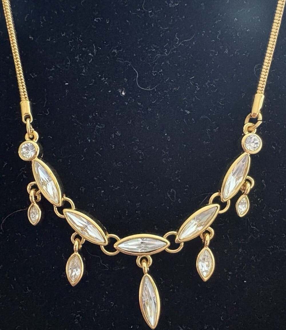 Monet Gold Tone Crystal Marquise Pendant Statement Necklace, Adjustable 15-17in